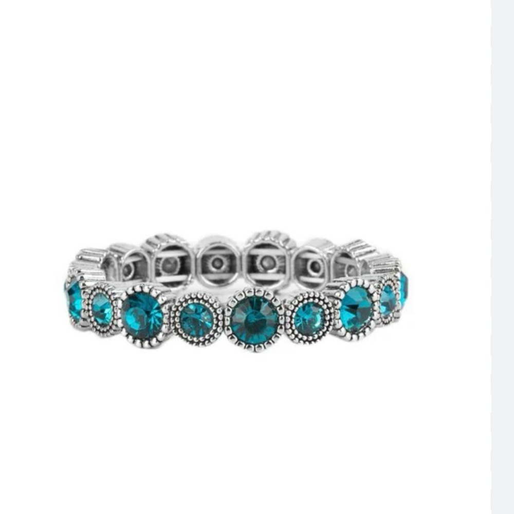 paparazzi Teal Crystal Silver-Tone Stretch Ring